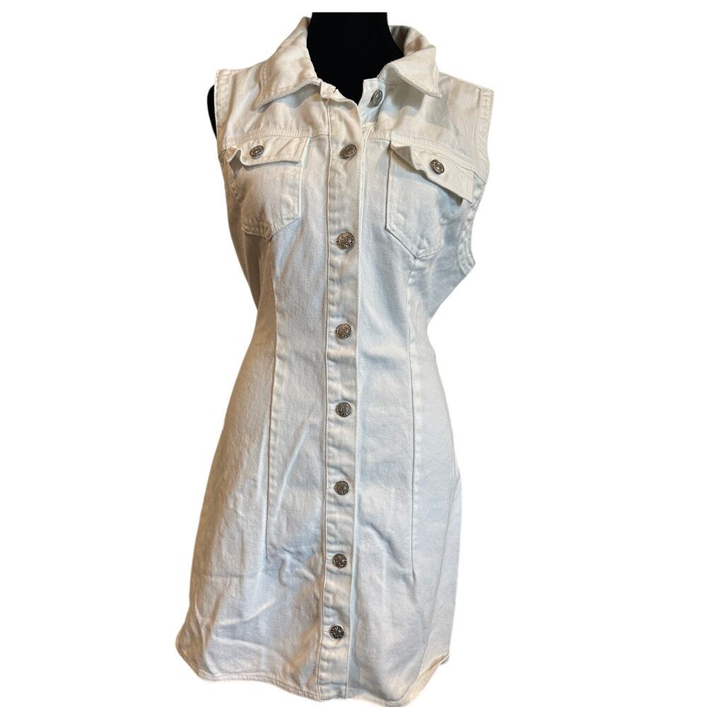 Love Tree Denim Sleeveless Button Front Belted Cotton Mini Dress